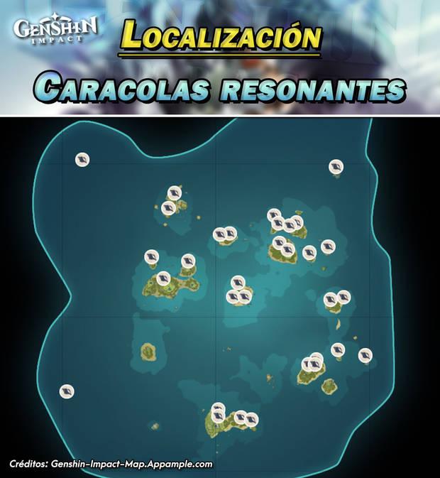 Genshin Impact: Mapa con la localización de las caracolas resonantes