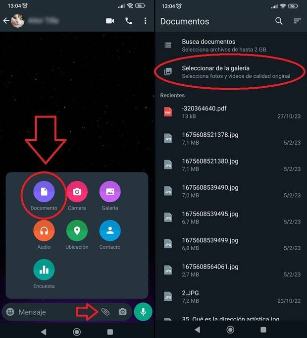 Enviar imágenes y vídeos desde WhatsApp en calidad original en Android