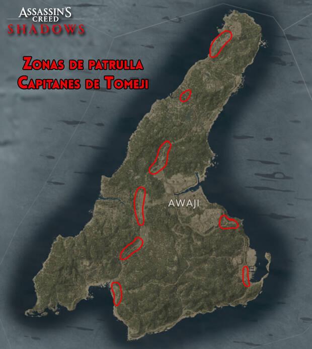 Assassin's Creed Shadows - Localizaciones generales donde se pueden encontrar a los capitanes de Tomeji