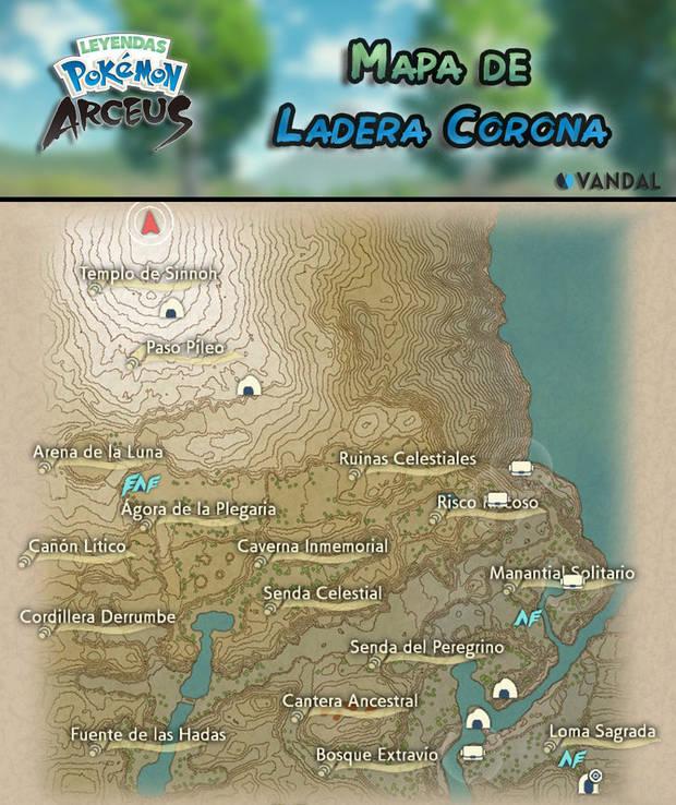 Leyendas Pokémon: Arceus - Mapa y características principales de Ladera Corona