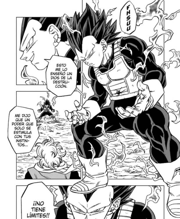 Página del manga de Dragon Ball Super en la que se muestra a Vegeta en su forma de Dios de la Destrucción