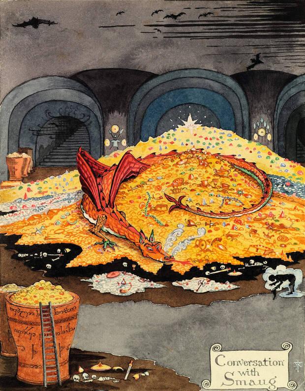 Ilustraci�n del drag�n Smaug dibujada por el propio Tolkien para �El Hobbit�.