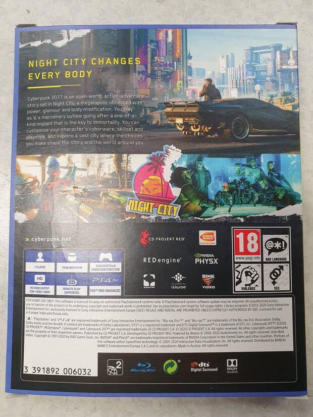 Cyberpunk 2077 caja PS4 70 GB y dos discos