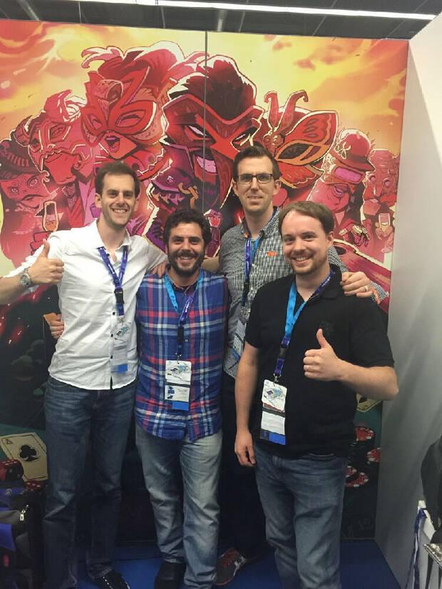 Paniagua en la Gamescom con los integrantes de Cavalier Game Studios.