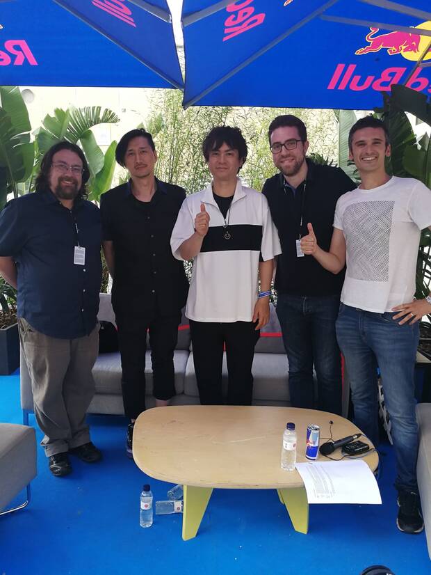 Jaumandreu con el periodista Albert García y los compositores Yuzo Koshiro y Motohiro Kawashima.
