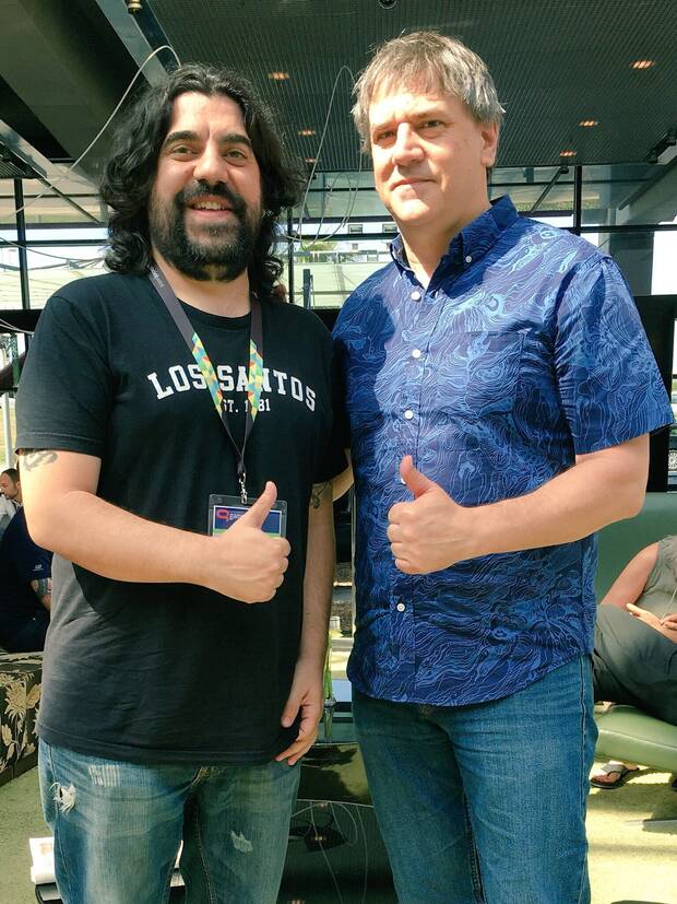 Maeso con Ron Gilbert en Gamelab 2016.