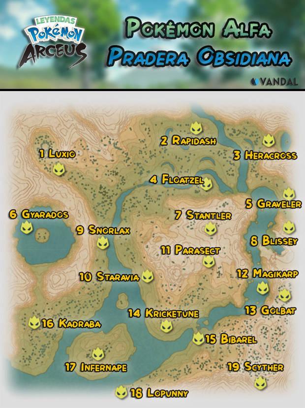 Leyendas Pokémon: Arceus - Localización de los Pokémon Alfa de Pradera Obsidiana