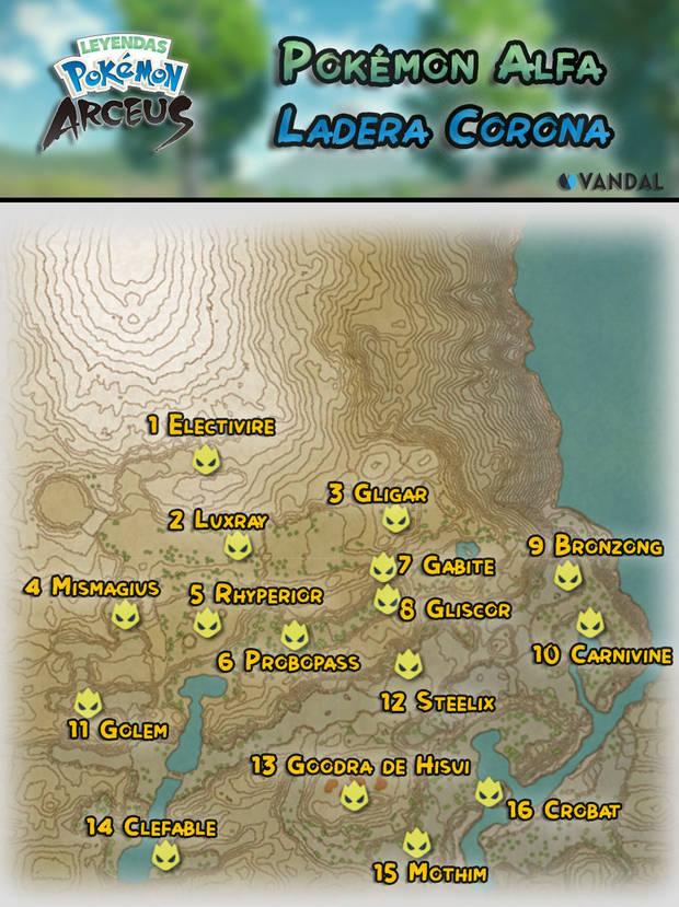 Leyendas Pokémon: Arceus - Localización de los Pokémon Alfa de Ladera Corona