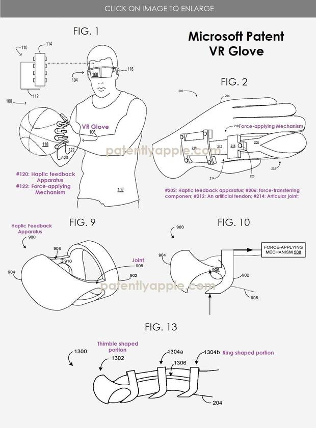 Patente de guantes VR registrada por Microsoft.