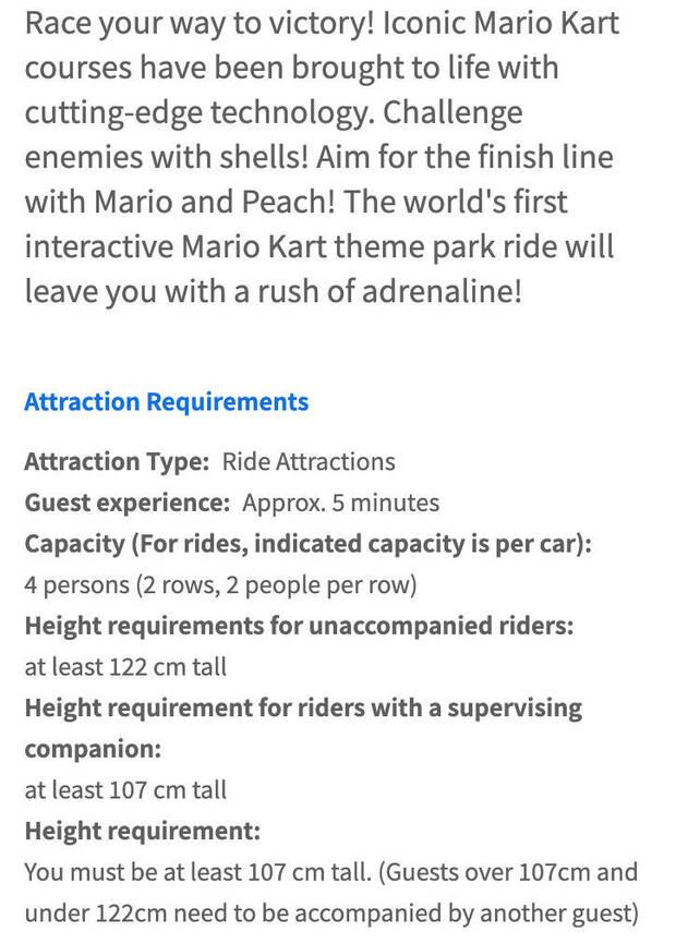 Informacin de la atraccin de Mario Kart en Super Nintendo World