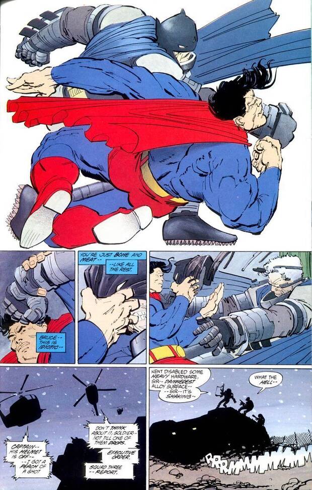 Batman se enfrenta a Superman usando una armadura (Batman: The Dark Knight Returns, 1986)