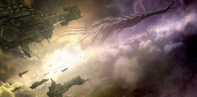 Warhammer 40.000 -  �Qu� son los tir�nidos? Imagen de la flota imperial enfrent�ndose a una Bionave del enjambre