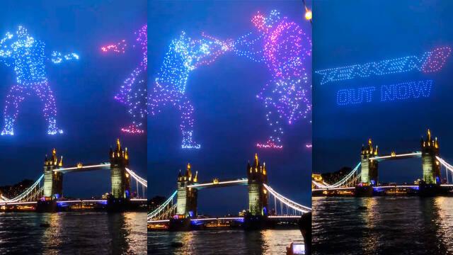Espect�culo con drones en Londres para anunciar el lanzamiento de Tekken 8.