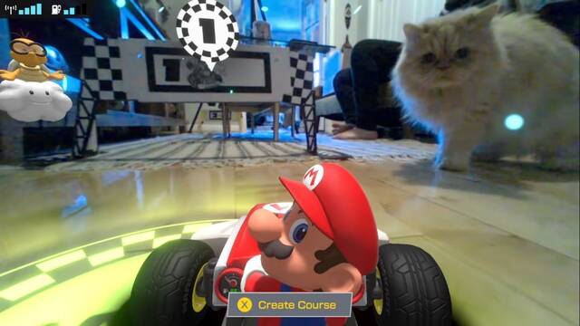 Los gatos atacan a los coches de Mario Kart Live: Home Circuit.