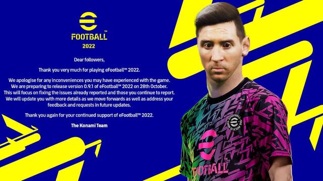 eFootball 2022 se actualizar� a su versi�n 0.9.1 el 28 de octubre.