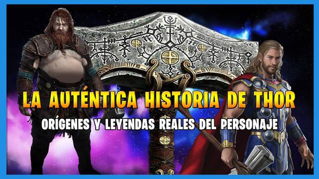 As� es el aut�ntico Thor: portada con Thor de God of War: Ragnarok a la izquierda, el Mj�lnir de God of War en el centro y Thor de Thor: Love & Thunder a la derecha