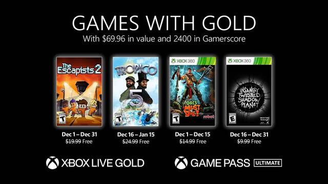 Estos son los juegos gratis con Xbox Live Gold para diciembre de 2021