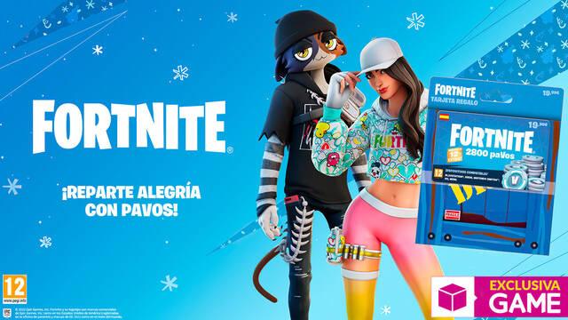 Caja regalo Fortnite con 2800 pavos exclusiva de tiendas GAME