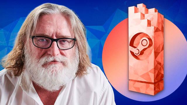Gabe Newell junto al trofeo oficial de los Premios Steam 2025 (The Steam Awards) para el inicio de las votaciones de los finalistas.