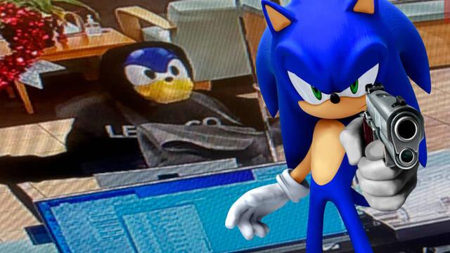 Un hombre trata de robar un banco con una careta de Sonic.