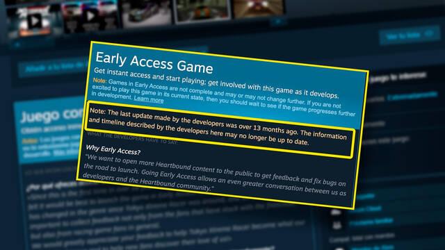 Los accesos anticipados de Steam muestran el tiempo sin actualizaciones