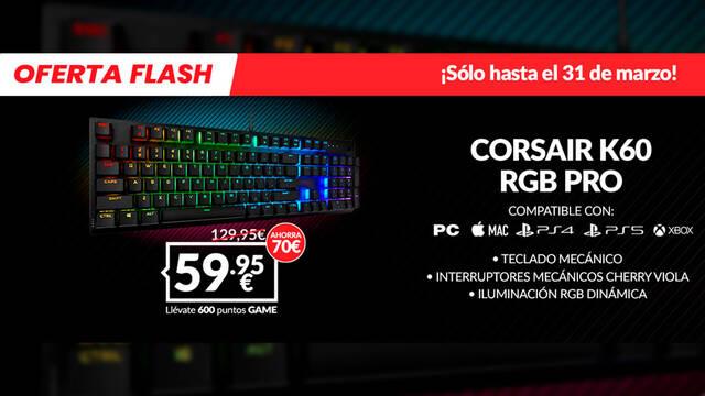 Consigue el teclado mecánico CORSAIR K60 RGB PRO CHERRY MX VIOLA en GAME a precio rebajado