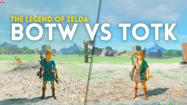 Comparativa entre la Hyrule de Zelda: Tears of the Kingdom y la de Breath of the Wild.