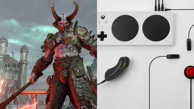 Un jugador se pasa DOOM Eternal usando el Xbox Adaptive Controller.