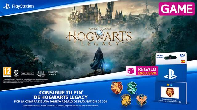 Un pin de Hogwarts Legacy de regalo al recargar saldo PSN en GAME.
