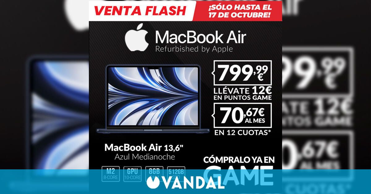 Consigue un MacBook Air M2 con 512GB de SSD de oferta en GAME por sólo 799,99 euros