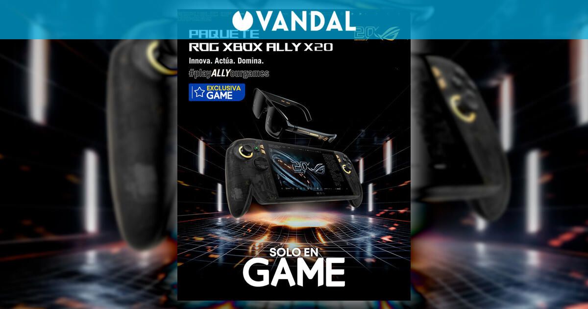 ASUS ROG Xbox Ally X20 handheld console alongside video game promotional art