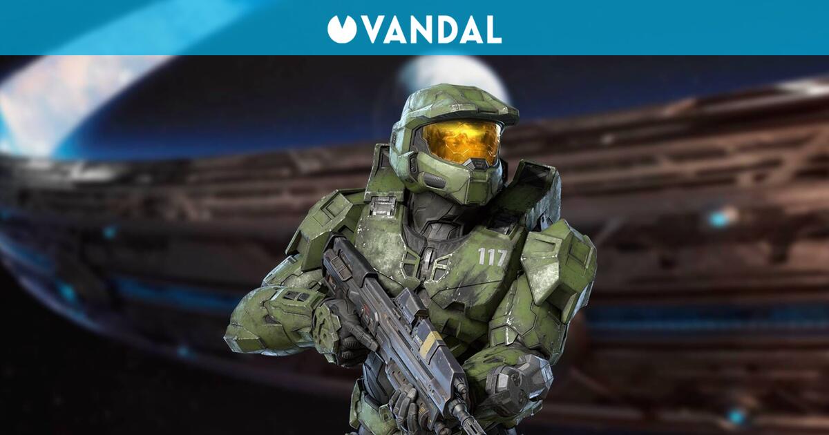 Screenshot of Halo: Campaign Evolved showing the redesigned Forerunner ring and space background.