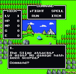 Slime, la criatura más icónica del universo Dragon Quest, no tardaba demasiado en hacer su aparición en la primera entrega.
