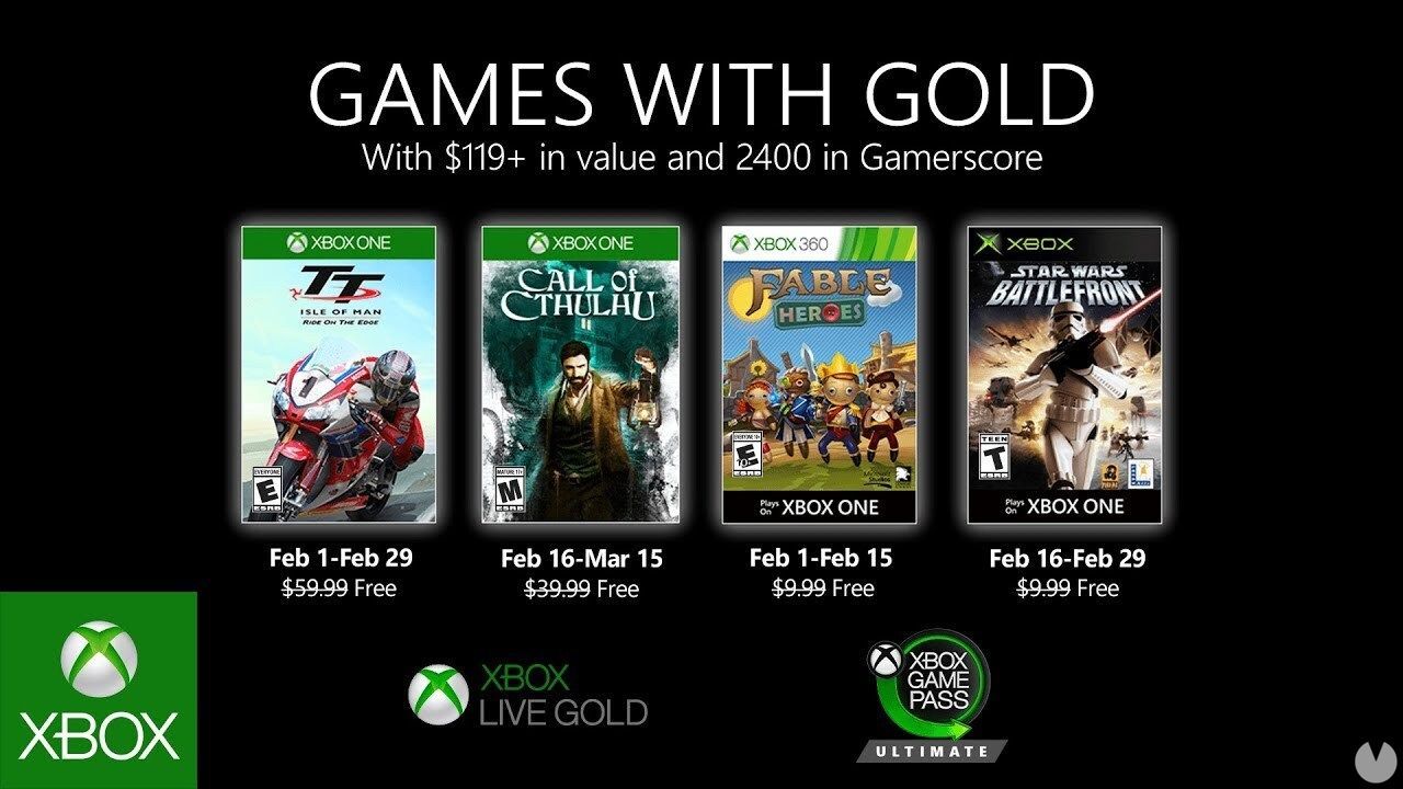 Estos serán los Juegos de Xbox Live Gold en febrero de 2020