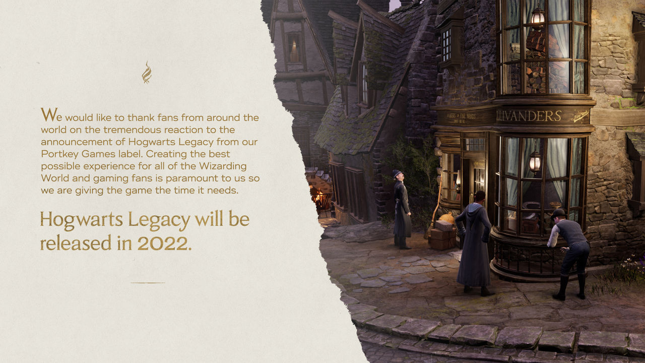 Comunicado del retraso de Hogwarts Legacy a 2022.