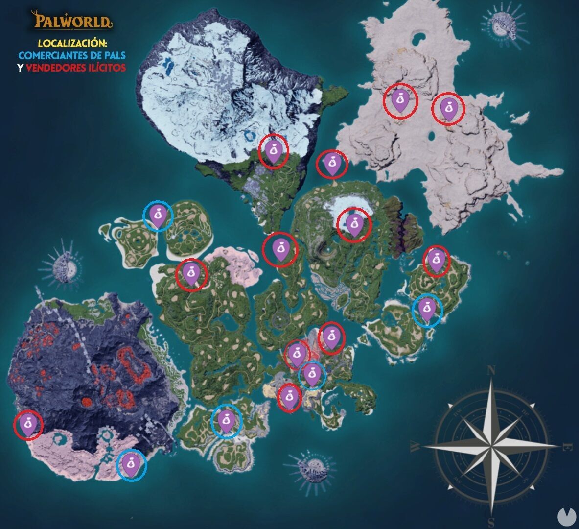 Palworld - Map locations of Pal Merchants and Black Marketeers