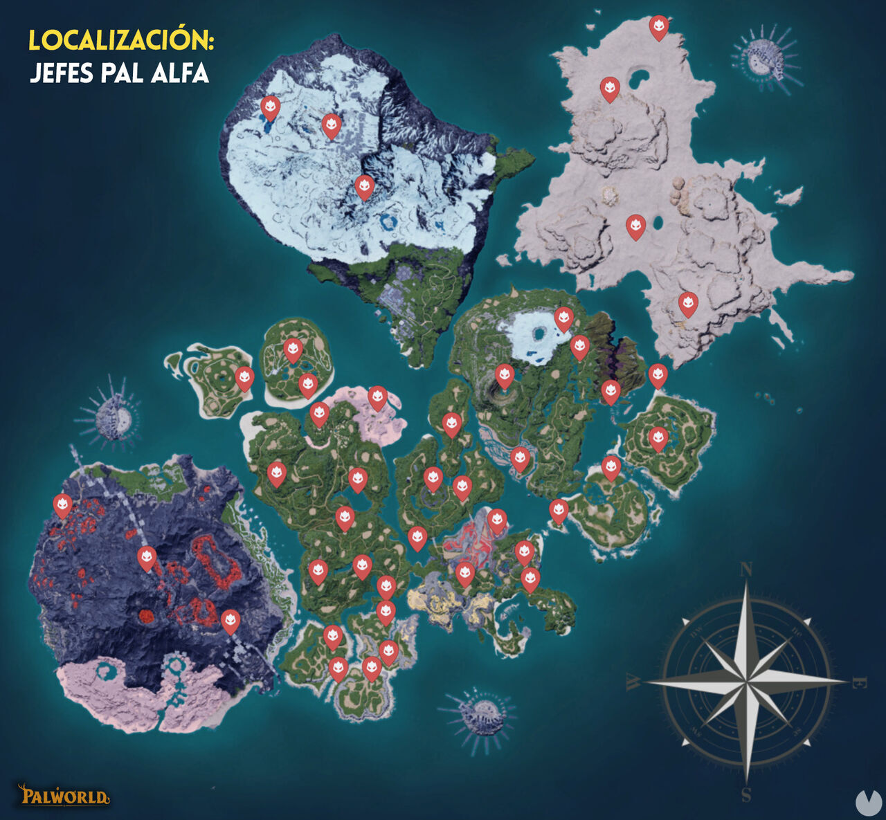 Palworld - Locations of all Alpha Pal bosses