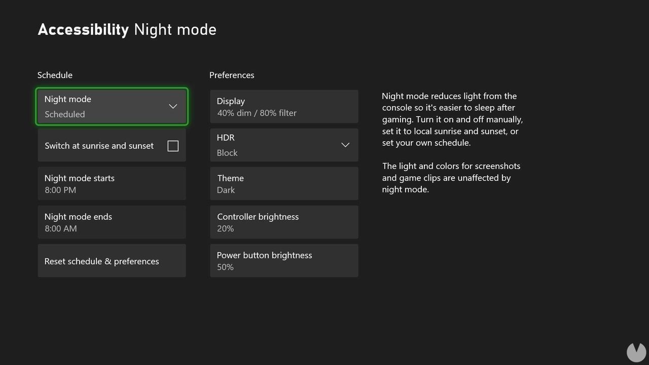 Xbox automatizar Modo Noche