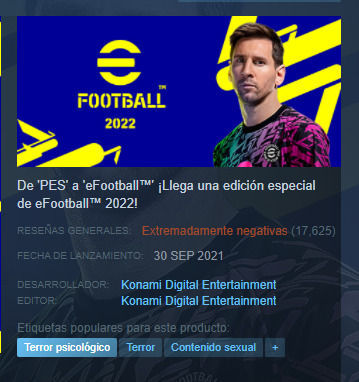eFootball 2022 es un juego de terror en Steam