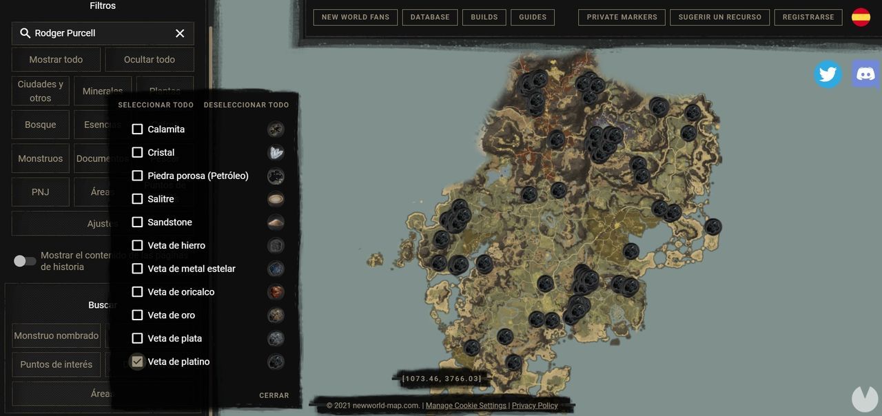NEW WORLD | Mapa interactivo de recursos, localizaciones, etc.