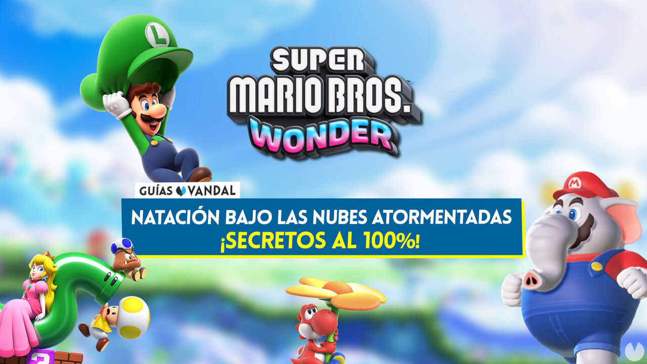 Natacin bajo las nubes atormentadas al 100% en Super Mario Bros. Wonder: Todos los secretos y coleccionables - Super Mario Bros. Wonder