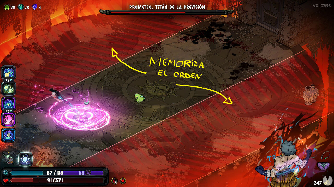 Hades 2 - Prometheus boss: Red pattern memorization attack