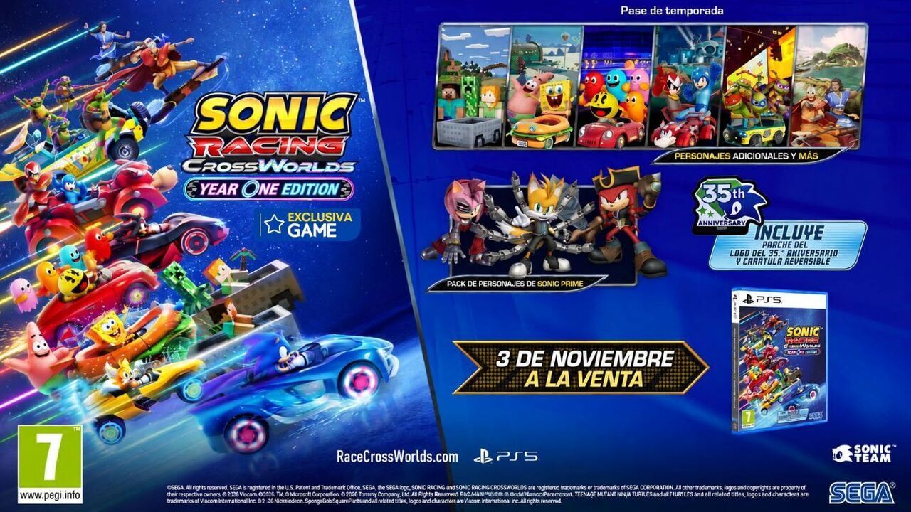 Reserva Sonic Racing CrossWorlds y su Year One Edition exclusiva en GAME con todo su contenido del primer año