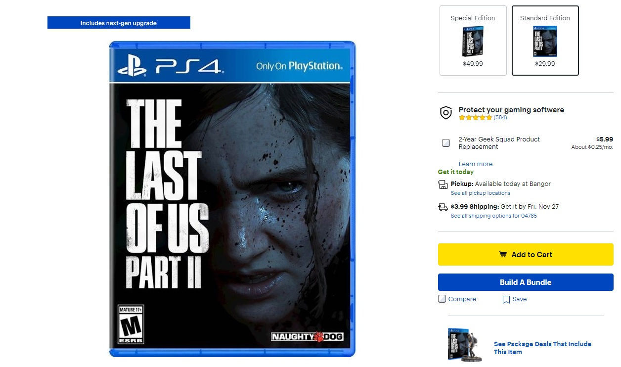 La ficha de The Last of Us Parte 2 de Best Buy incluye una etiqueta sobre una actualización para PS5