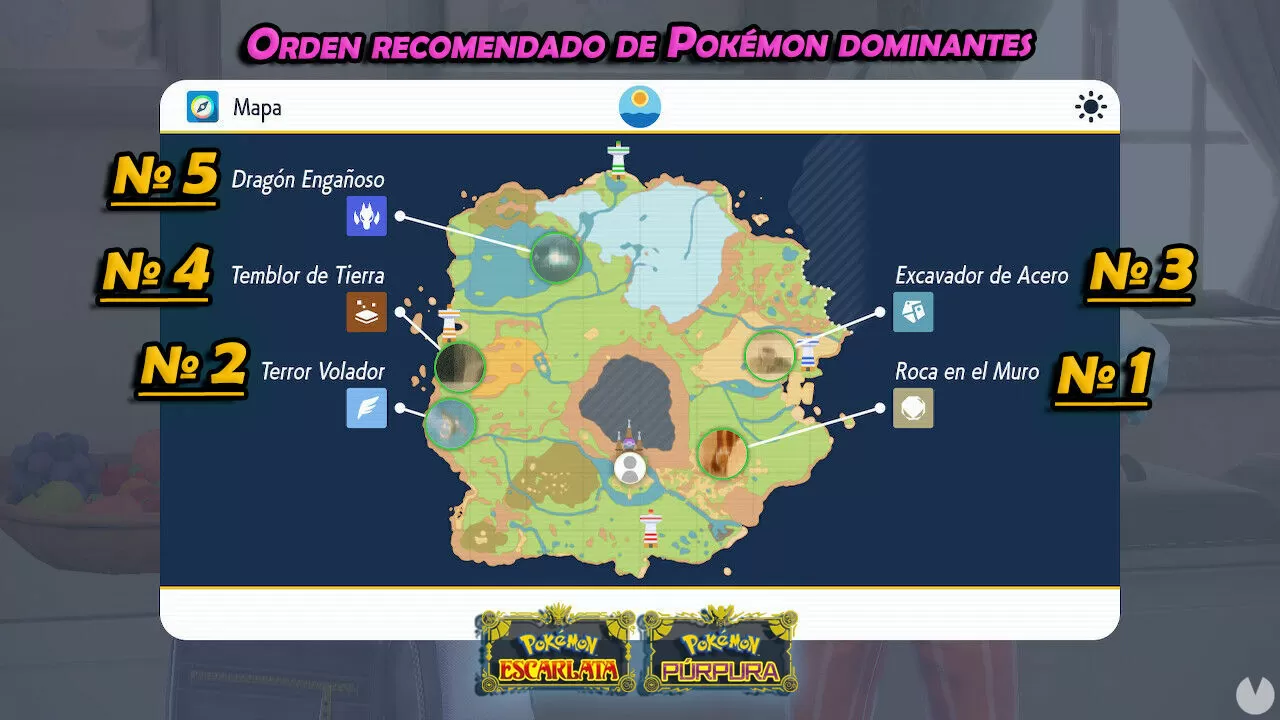 Orden recomendado a seguir por el mapa de Pokémon Escarlata y