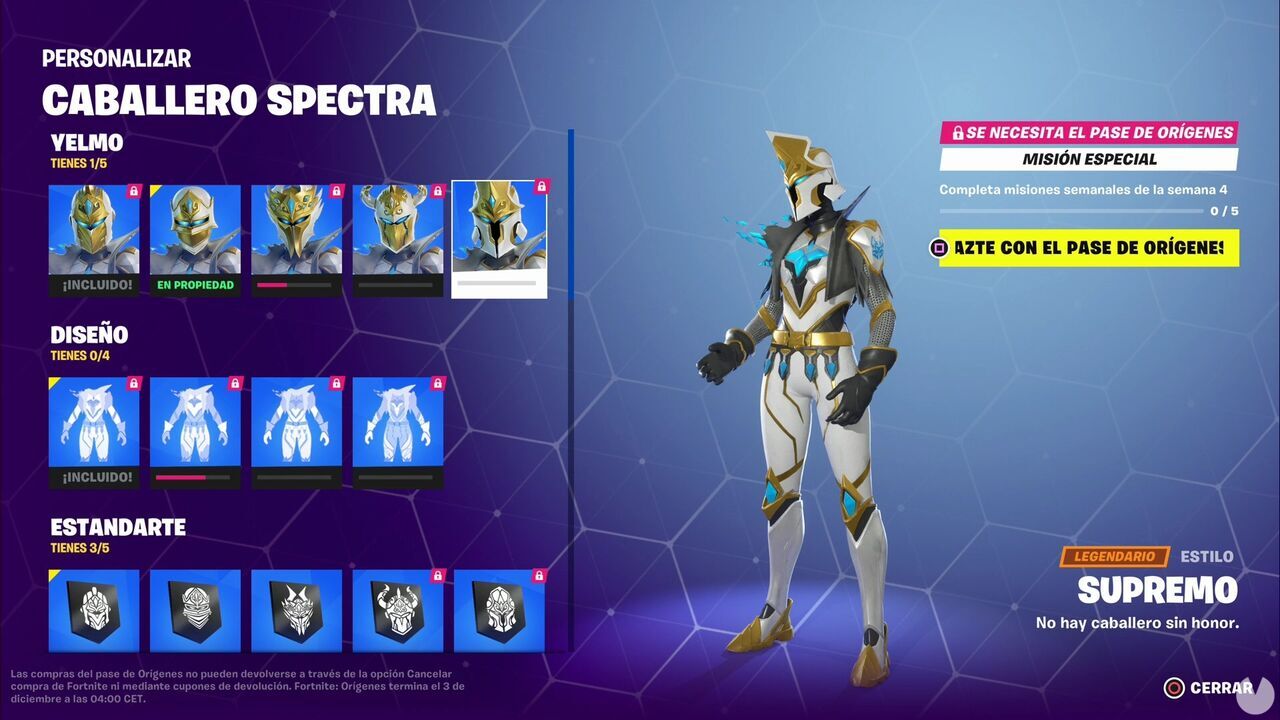 Sección del Caballero Spectra en Fortnite: Orígenes