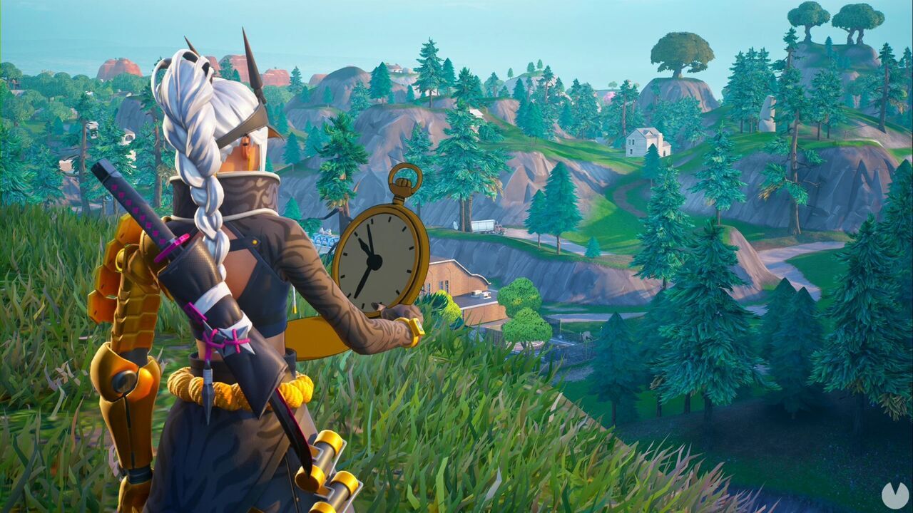 Personaje mirando un reloj durante Fortnite: Orígenes