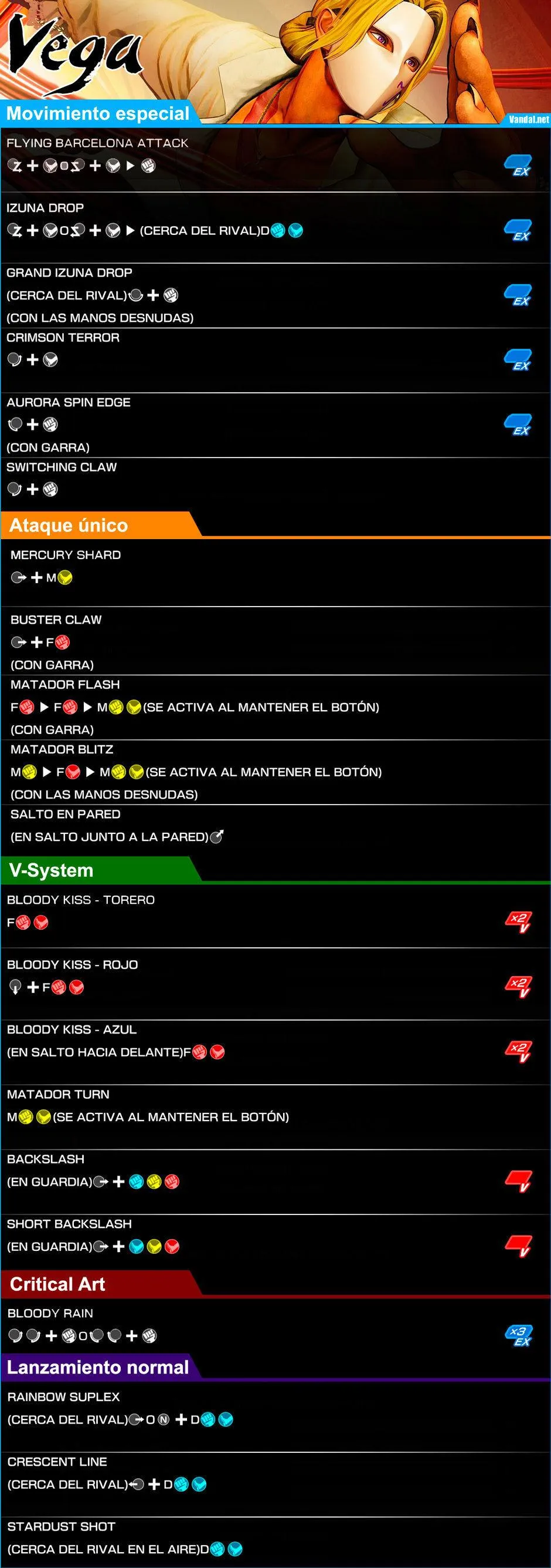 Street Fighter 5: Vega moves list