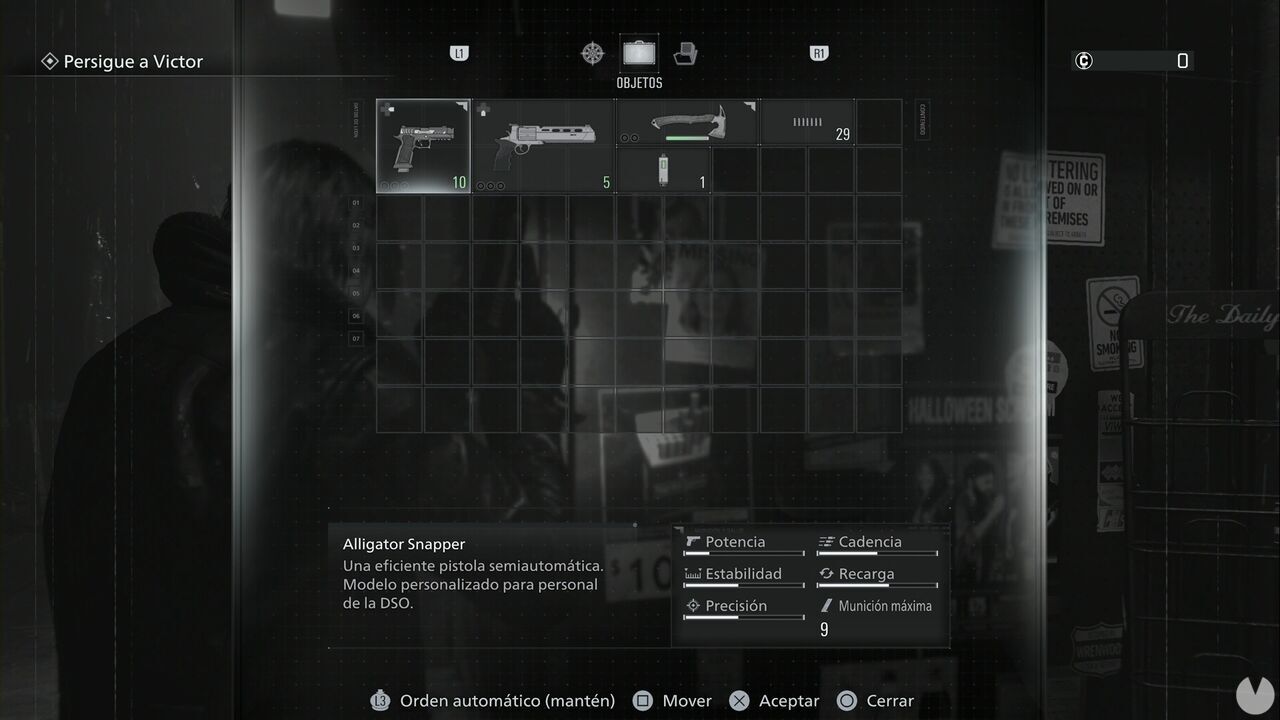 Resident Evil Requiem - Wrenwood Streets, Leon's inventory when you first begin playing as him