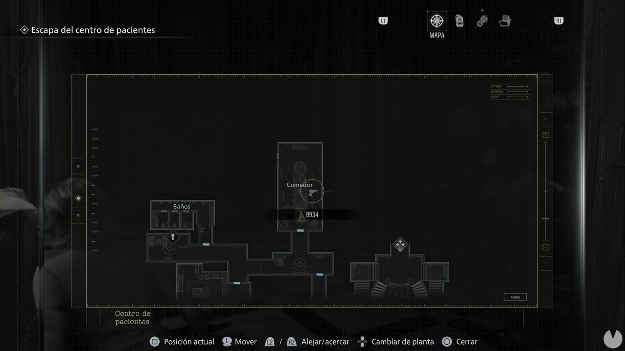Resident Evil Requiem - Patient Center (III), location of the B934 on the floor of the Dining Hall in the northwestern section of the Patient Center